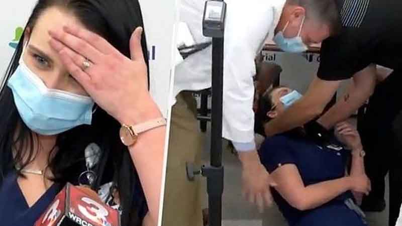 US: Nurse fainted shortly after being given Corona vaccine video viral See