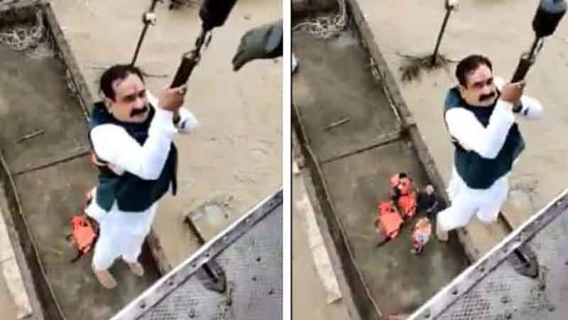 Home Minister Mishra himself went to help the people trapped in the flood then airlifted