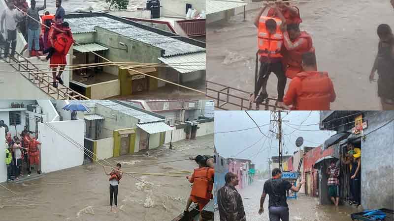 Jamnagar suffering from rain-floods, submerged houses... Airforce helicopter rescue