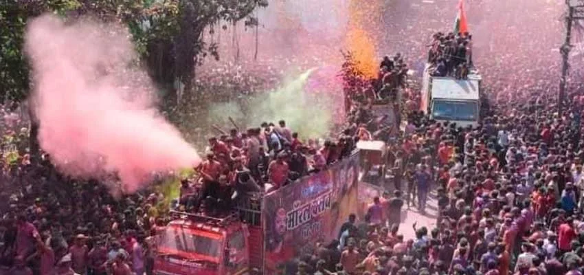 Roads became dazzling two hours after the start of Rang Panchami festival in Indore.